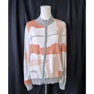 St. John Sport Womens Peach Cream Wool Blend Zip Sweater Jacket